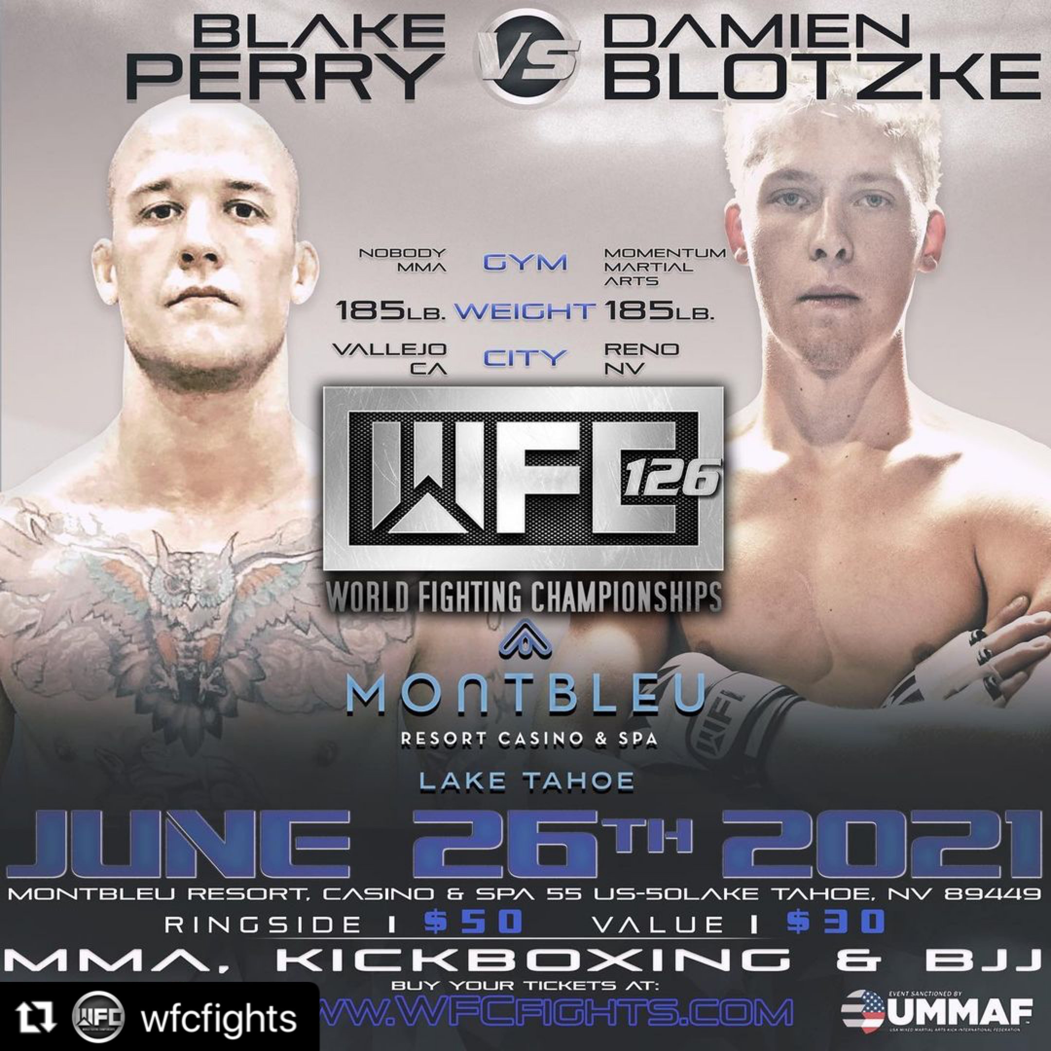 Blake Perry set to face Damien Blotzke at WFC Fights on June 26, 2021